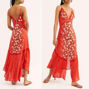 Free People Paradise Printed Maxi Dress in Red New